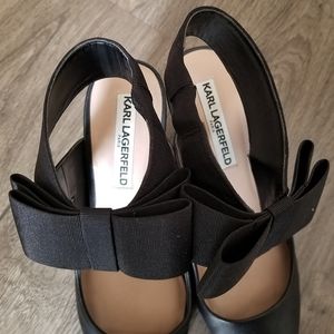 KARL LAGERFELD Bow Strap Heels | Black Tie | LEATHER | Dressy Slip On